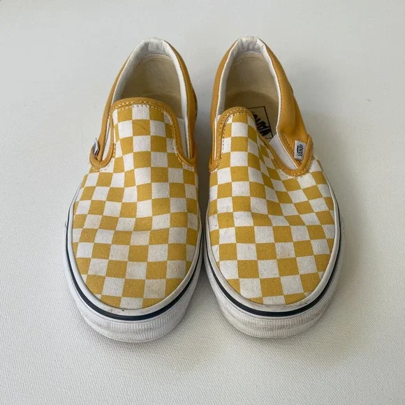 Womens Vans Classic Slip On Checkerboard Yellow White Sneakers Shoes Women's 8.5 - Picture 1 of 6